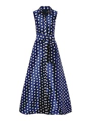 Gina Bacconi Blue Romi Polka Dot Belt Tie Maxi Dress - Image 6 of 6