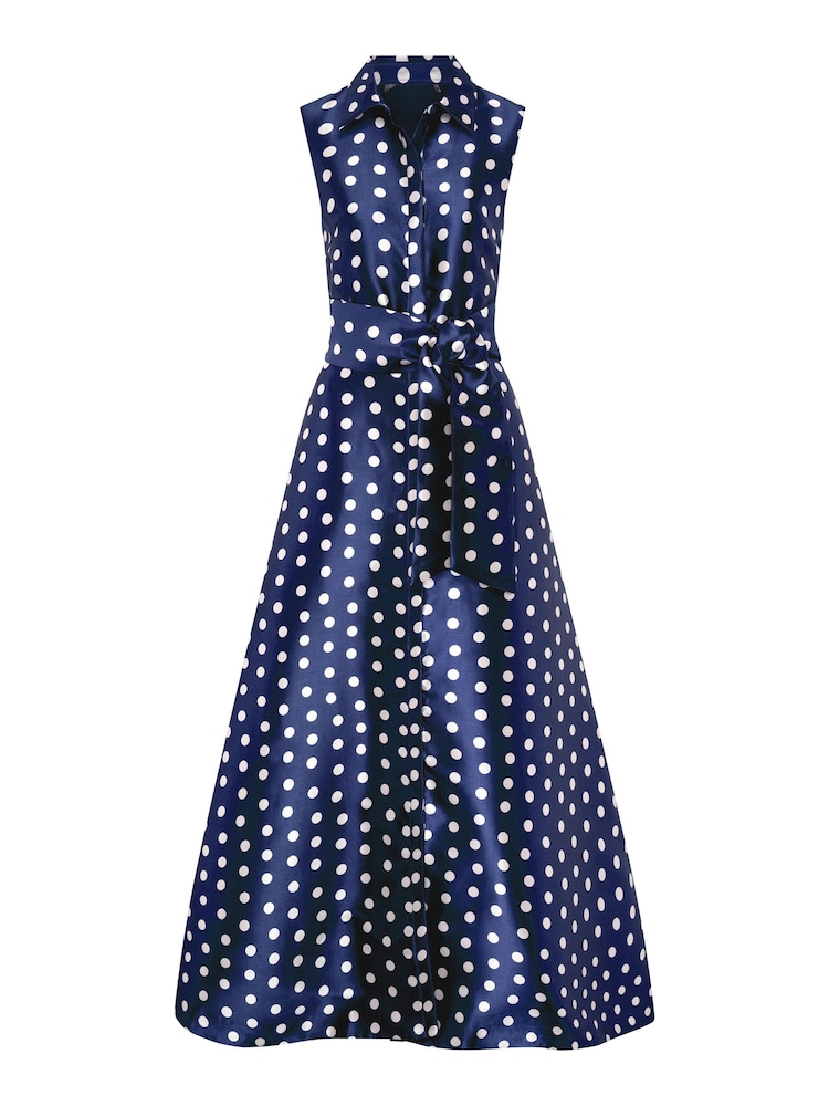 Gina Bacconi Blue Romi Polka Dot Belt Tie Maxi Dress - Image 6 of 6 Gina Bacconi Blue Romi Polka Dot Belt Tie Maxi Dress - Image 6 of 6