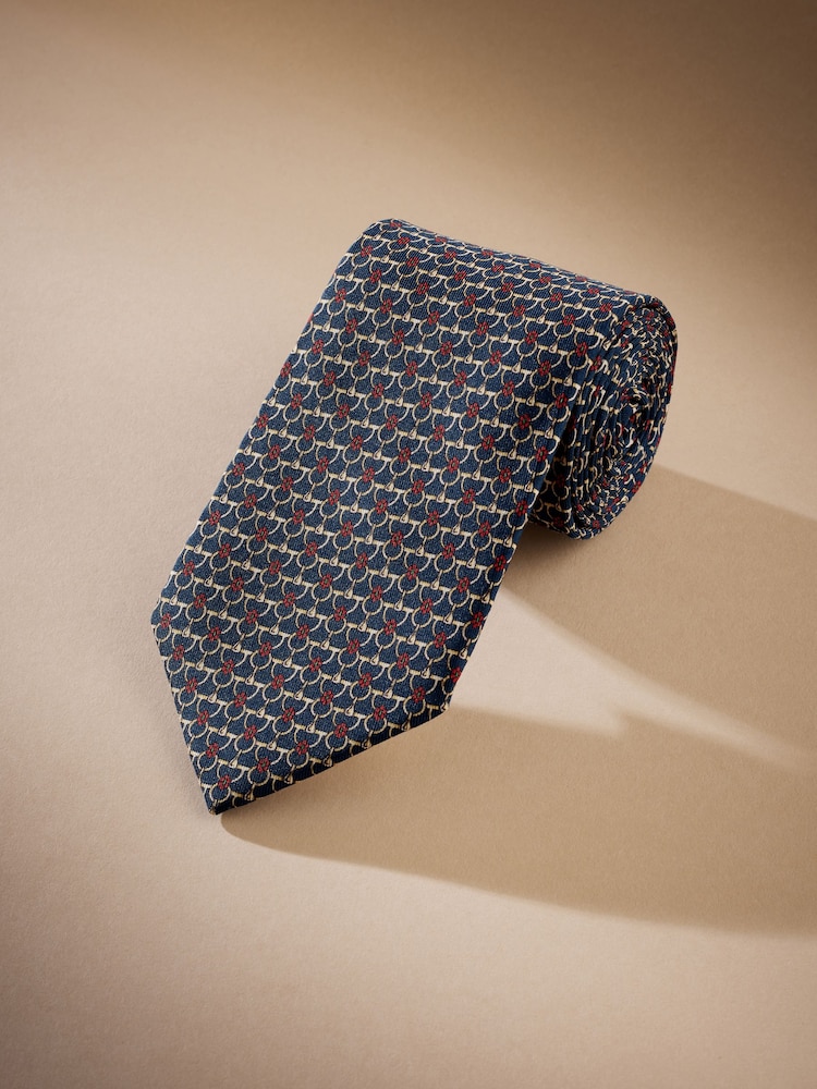 Navy Blue/Yellow Link Signature Made In Italy Design Tie - Image 2 of 4