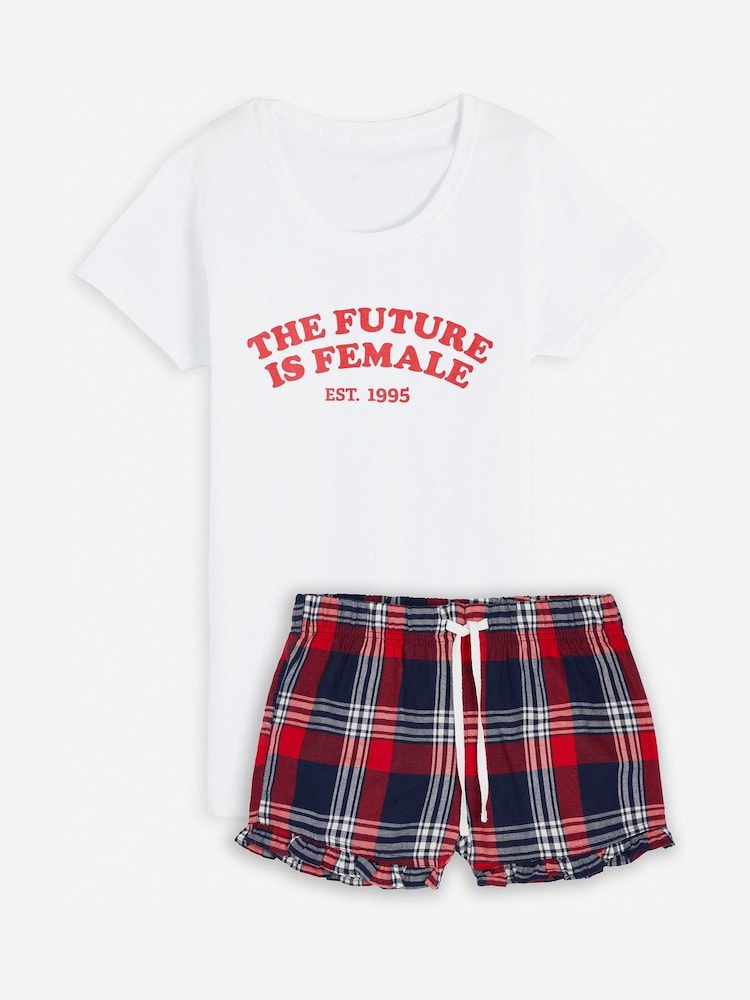 Dollymix Female Personalised The Future 100% Cotton White Pyjama Shorts Set - Image 1 of 3 Dollymix Female Personalised The Future 100% Cotton White Pyjama Shorts Set - Image 1 of 3