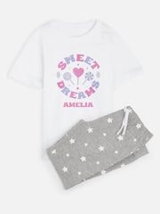 Dollymix Girls Personalised Sweet Dreams White Pyjamas - Image 1 of 3