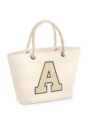 Personalised Large Letter Monogrammed Beach 100% Cotton Bag by Alphabet - Image 1 of 2