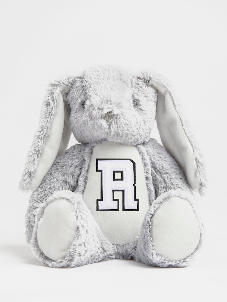 Grey Personalised Soft Plush Mini Bunny by Alphabet - Image 1 of 3 Grey Personalised Soft Plush Mini Bunny by Alphabet - Image 1 of 3