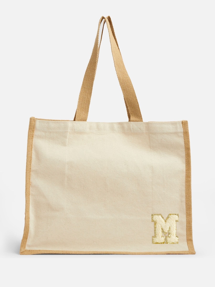 Personalised Small Letter Monogrammed Beach Bag by Alphabet - Image 1 of 3 Personalised Small Letter Monogrammed Beach Bag by Alphabet - Image 1 of 3