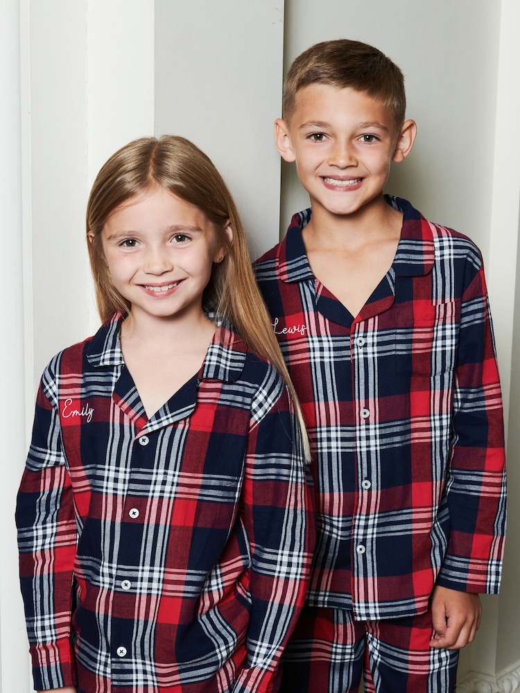 Dollymix Kids Red Personalised Tartan Pyjamas Set - Image 1 of 5