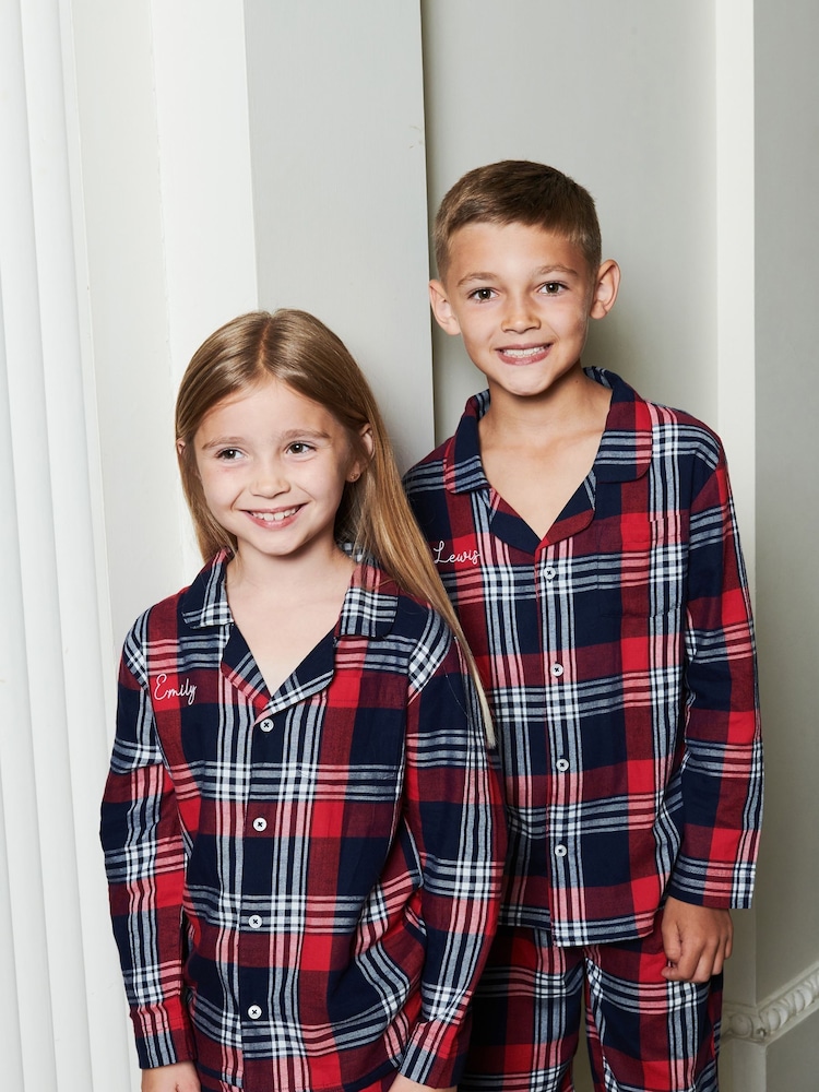 Dollymix Kids Red Personalised Tartan Pyjamas Set - Image 2 of 5