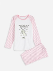 Dollymix Pink Personalised Glow In The Unicorn 100% Cotton Pyjamas - Image 1 of 4