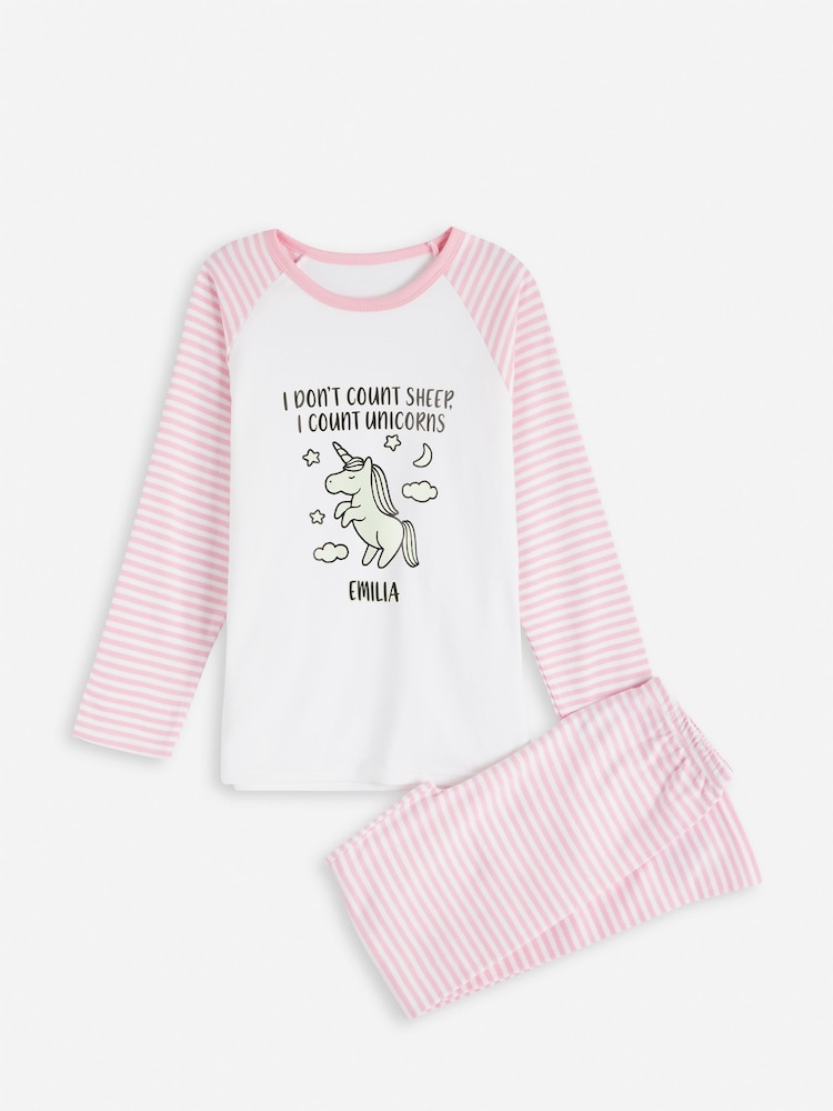 Dollymix Pink Personalised Glow In The Unicorn 100% Cotton Pyjamas - Image 1 of 4
