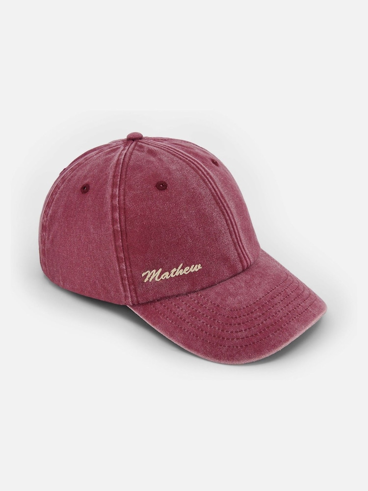 Red Personalised Vintage Washed 100% Cotton Baseball Cap by Dollymix - Image 1 of 3