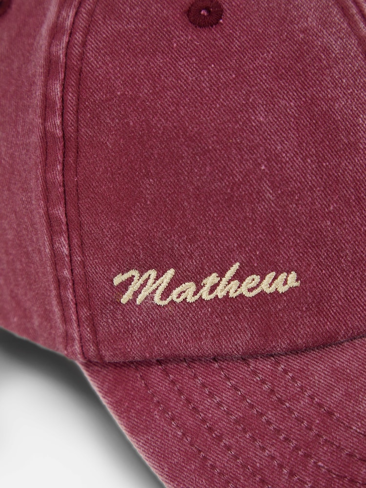 Red Personalised Vintage Washed 100% Cotton Baseball Cap by Dollymix - Image 3 of 3