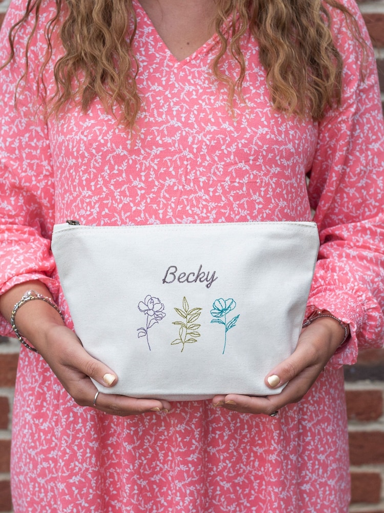 Jonnys Sister Cream Personalised Large Embroidered Makeup 100% Cotton Bag - Image 2 of 4