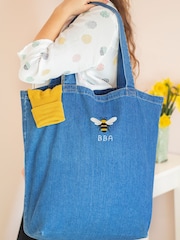 Blue Personalised Embroidered Bee Denim Tote 100% Cotton Bag by Jonnys Sister - Image 2 of 4