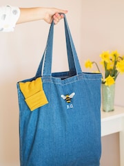 Blue Personalised Embroidered Bee Denim Tote 100% Cotton Bag by Jonnys Sister - Image 3 of 4