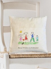 Mothers Day Cream Personalised Hand Drawn Pocket 100% Cotton Cushion by Jonnys Sister - Image 3 of 3