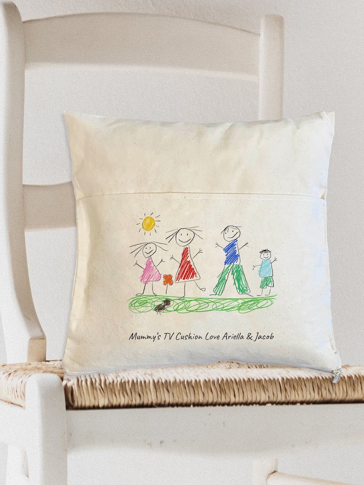Mothers Day Cream Personalised Hand Drawn Pocket 100% Cotton Cushion by Jonnys Sister - Image 3 of 3