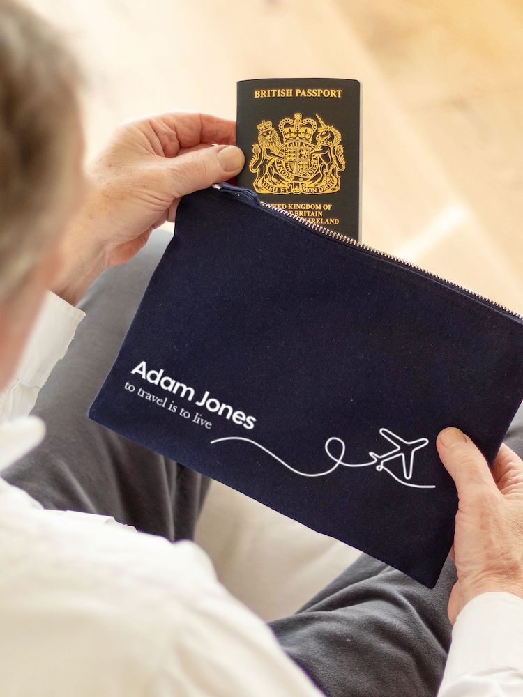 Personalised Blue Travel 100% Cotton Wallet by Jonnys Sister - Image 1 of 2