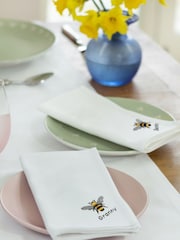 Set of 4 Personalised Embroidered Bee 100% Cotton Napkin by Jonnys Sister - Image 1 of 3