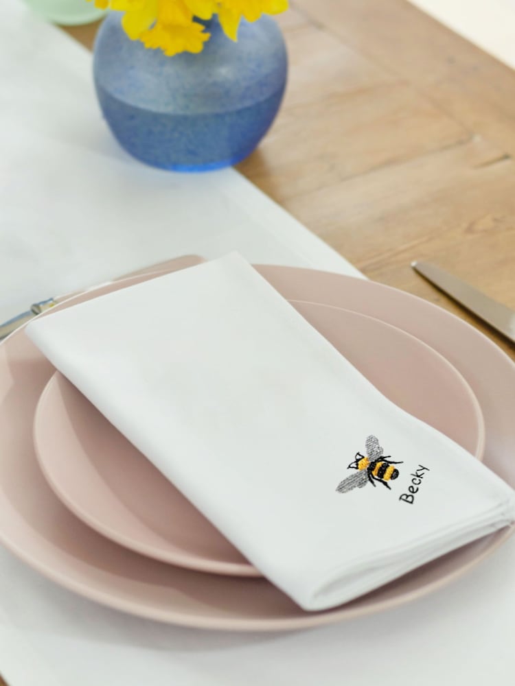 Set of 4 Personalised Embroidered Bee 100% Cotton Napkin by Jonnys Sister - Image 3 of 3