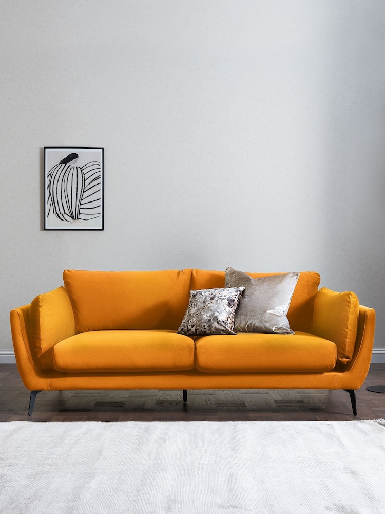 Barker and Stonehouse Mustard Yellow Boone Velvet 3 Seater Sofa - Image 1 of 5