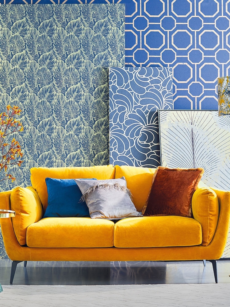 Barker and Stonehouse Mustard Yellow Boone Velvet 2 Seater Sofa - Image 1 of 5