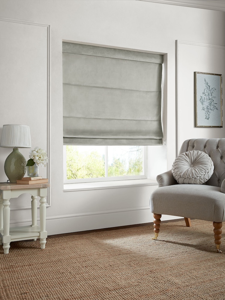 Laura Ashley Pale French Grey Middleton Velvet Made to Measure Roman Blind - Image 1 of 6