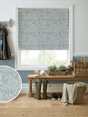 Laura Ashley Dark Duck Egg Blue Coulderton Leaves Made to Measure 100% Cotton Roman Blind - Image 1 of 6