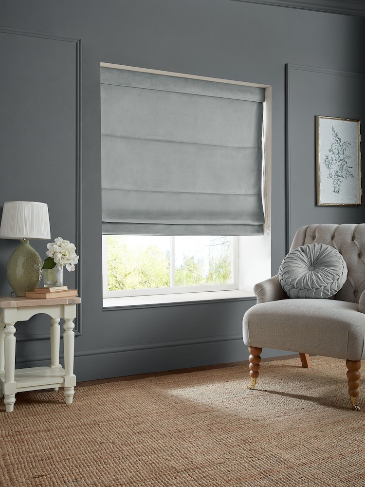 Laura Ashley Steel Grey Middleton Velvet Made to Measure Roman Blind - Image 1 of 6
