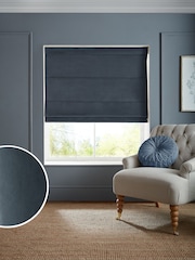 Laura Ashley Midnight Seaspray Blue Middleton Velvet Made to Measure Roman Blind - Image 1 of 6