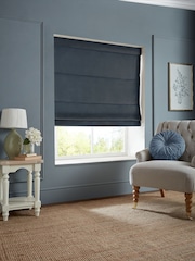 Laura Ashley Midnight Seaspray Blue Middleton Velvet Made to Measure Roman Blind - Image 5 of 6