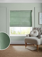 Laura Ashley Dark Sage Green Middleton Velvet Made to Measure Roman Blind - Image 1 of 6