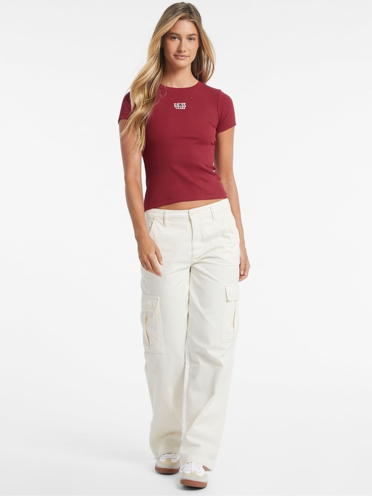 GUESS JEANS Red Embroidered Logo Short Sleeve T-Shirt - Image 2 of 4