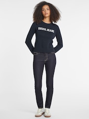 Guess Jeans Navy 100% Cotton Logo Knit Jumper - Image 4 of 5