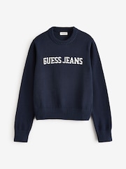 Guess Jeans Navy 100% Cotton Logo Knit Jumper - Image 5 of 5