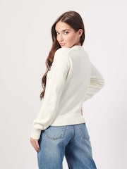 Guess Jeans Cream 100% Cotton Logo Knit Jumper - Image 2 of 6