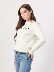 Guess Jeans Cream 100% Cotton Logo Knit Jumper - Image 4 of 6
