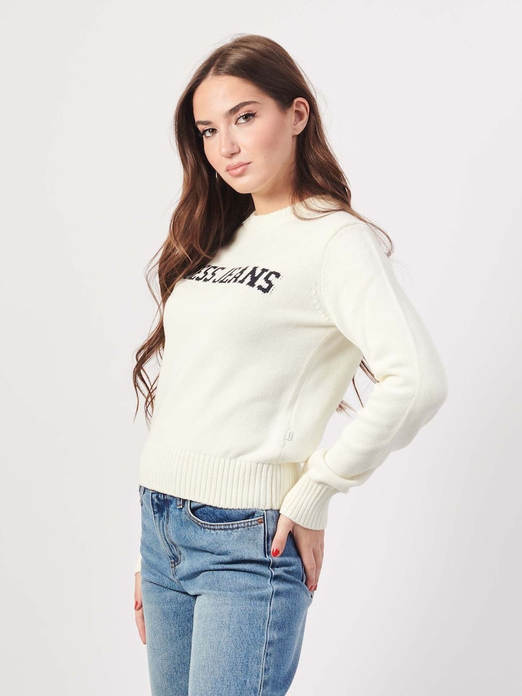 Guess Jeans Cream 100% Cotton Logo Knit Jumper - Image 4 of 6