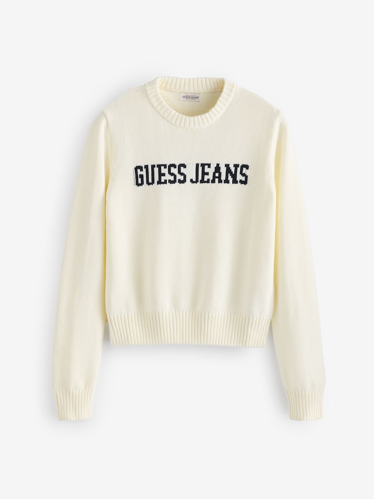 Guess Jeans Cream 100% Cotton Logo Knit Jumper - Image 6 of 6