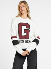 GUESS Jeans Cream Varsity Logo Knit Jumper - Image 3 of 6