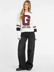 GUESS Jeans Cream Varsity Logo Knit Jumper - Image 4 of 6