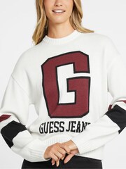 GUESS Jeans Cream Varsity Logo Knit Jumper - Image 5 of 6