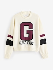 GUESS Jeans Cream Varsity Logo Knit Jumper - Image 6 of 6
