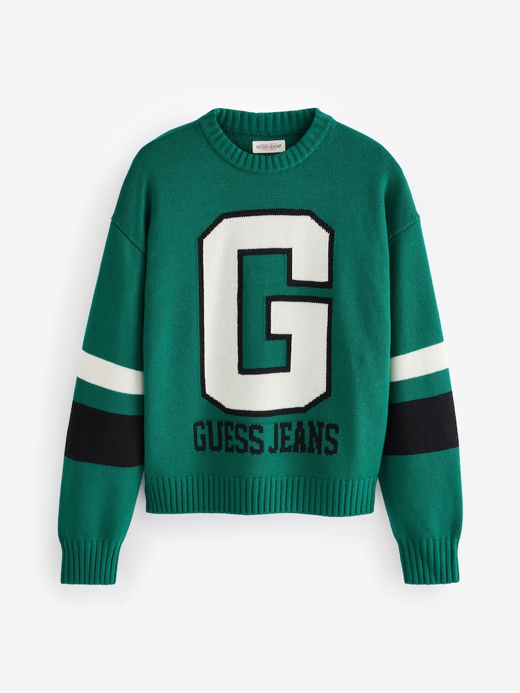 GUESS Jeans Green Varsity Logo Knit Jumper - Image 1 of 1