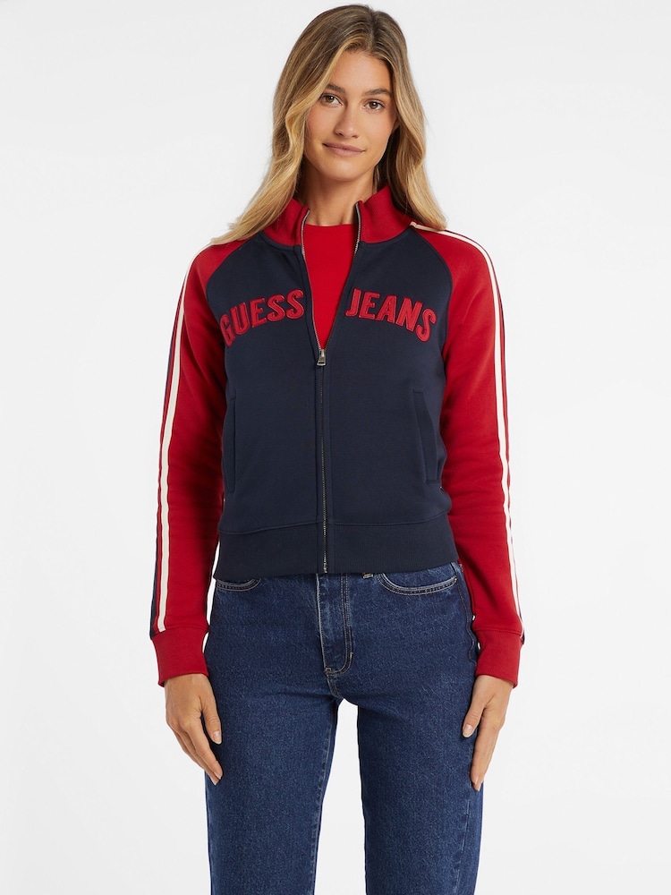 GUESS JEANS Navy/Red Varsity Logo Zip-Up Sweatshirt - Image 2 of 7