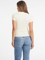 GUESS JEANS Cream Embroidered Logo Short Sleeve T-Shirt - Image 4 of 5