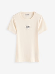 GUESS JEANS Cream Embroidered Logo Short Sleeve T-Shirt - Image 5 of 5