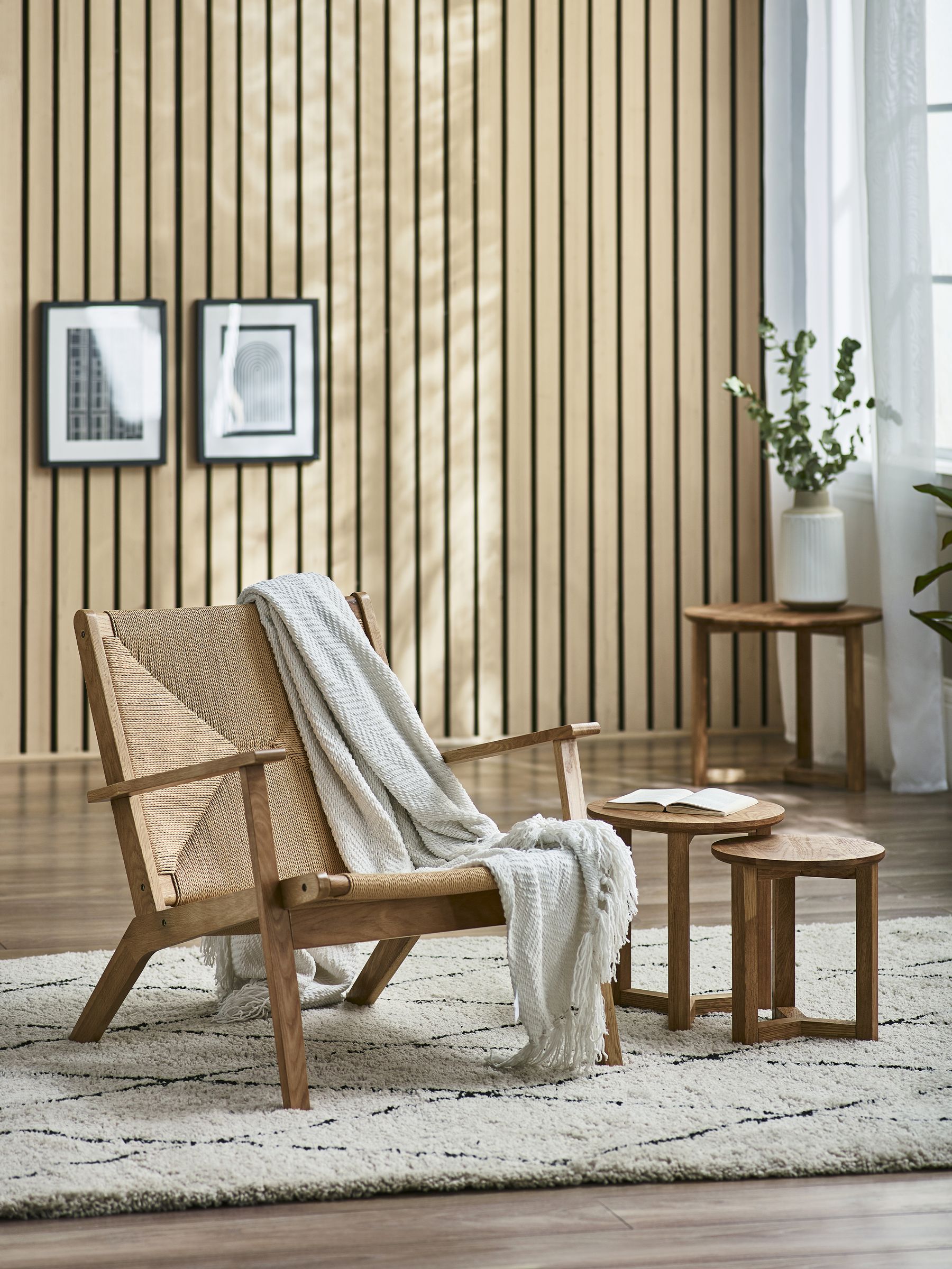 Julian Bowen Icaria Chair, Oak, 74 X 70 X 76 | Contemporary Lounge Chair for Living Room, Solid Wood Frame, Woven Seat, Subtly Reclined Backrest - Image 5