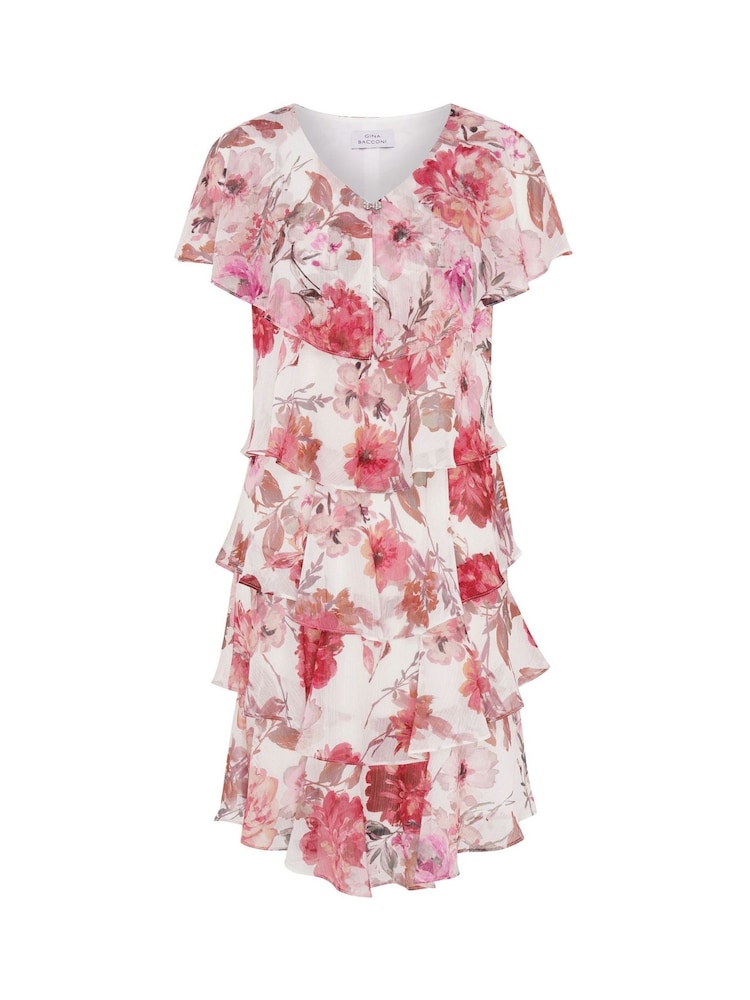 Gina Bacconi Pink Rei Tiered Floral Dress - Image 10 of 10