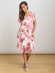Gina Bacconi Pink Rei Tiered Floral Dress - Image 7 of 10