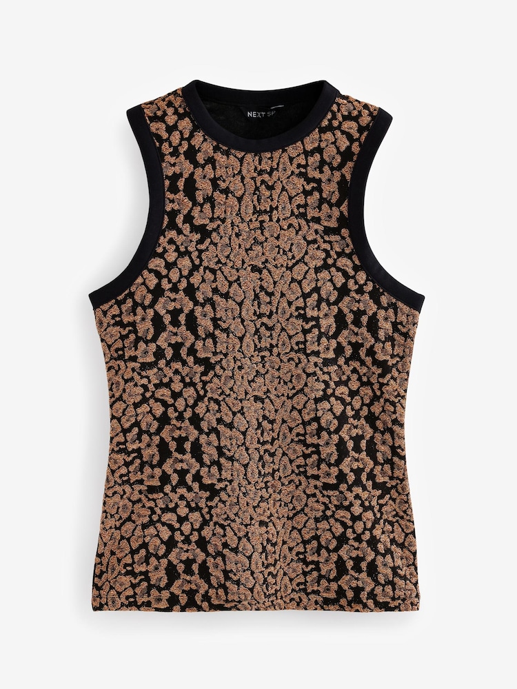 Black/Gold Sleeveless Glitter T-Shirt - Image 1 of 3