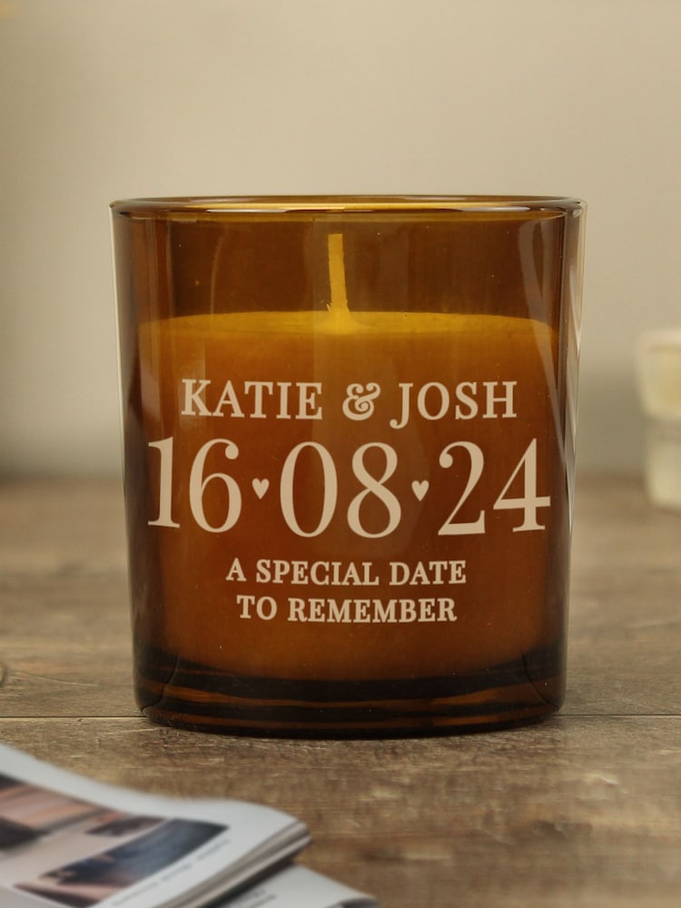 Personalised Special Date Amber Glass Candle by PMC - Image 2 of 4